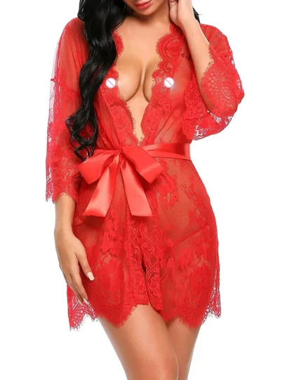 Open Front Lace Sheer Nightwear - Image 4
