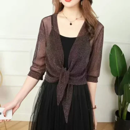Glittered Open Front Mesh Jackets - Image 3