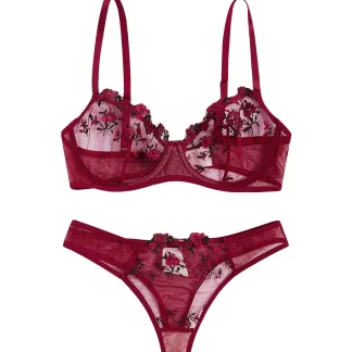Sexy Embroidered Floral Mesh Lingerie