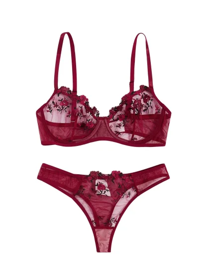Sexy Embroidered Floral Mesh Lingerie