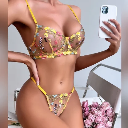 Embroidered Floral Mesh Lingerie - Image 4