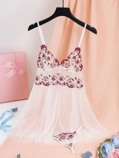 Embroidered Floral Mesh Babydoll