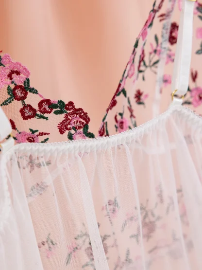 Embroidered Floral Mesh Babydoll - Image 6