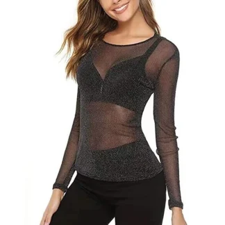 Glittered Long Sleeve Mesh Top
