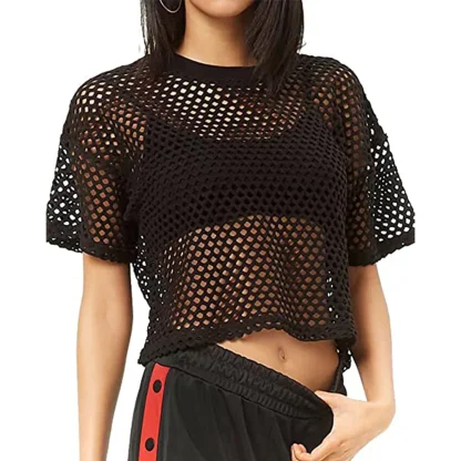 Casual Loose Fit Fishnet Top - Image 3