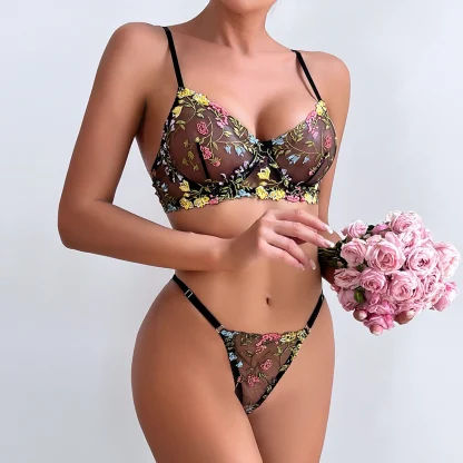 Embroidered Floral Mesh Lingerie - Image 5