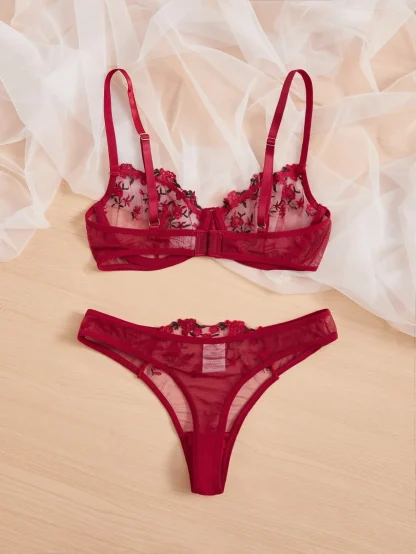 Sexy Embroidered Floral Mesh Lingerie - Image 5