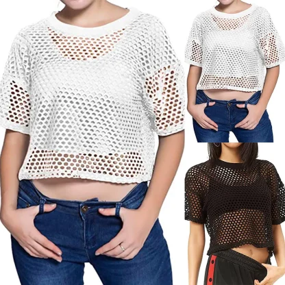Casual Loose Fit Fishnet Top - Image 6