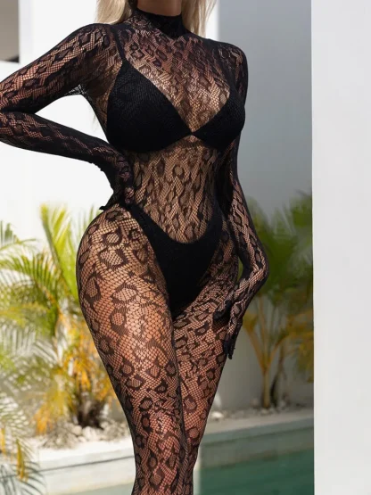 Leopard Pattern Sheer Bodystockings - Image 3