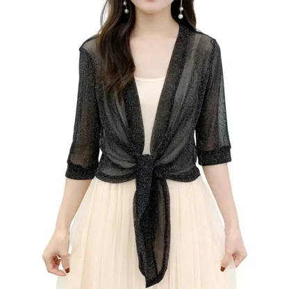 Glittered Open Front Mesh Jackets - Image 2