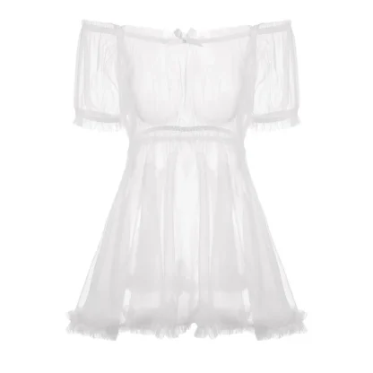 Off-shoulder Mesh Transparent Babydoll - Image 7