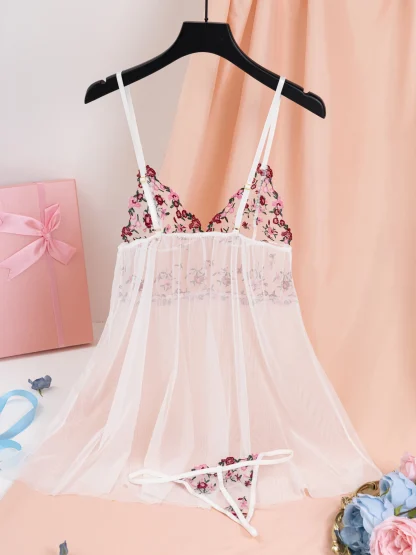Embroidered Floral Mesh Babydoll - Image 2