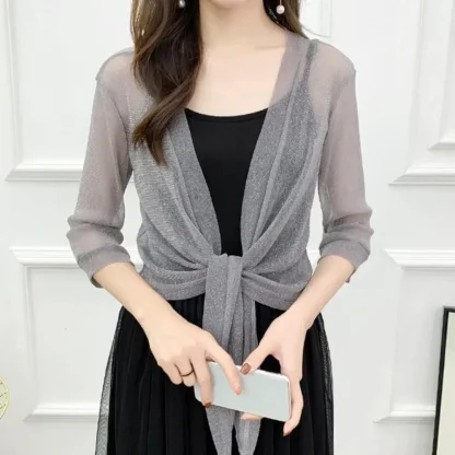 Glittered Open Front Mesh Jackets