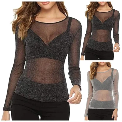 Glittered Long Sleeve Mesh Top - Image 4