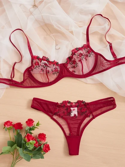 Sexy Embroidered Floral Mesh Lingerie - Image 3