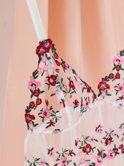 Embroidered Floral Mesh Babydoll - Image 3