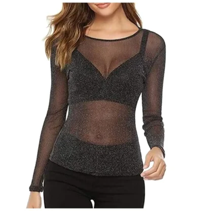 Glittered Long Sleeve Mesh Top - Image 2