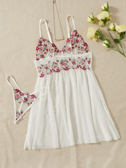 Sleeveless Floral See-through Babydoll