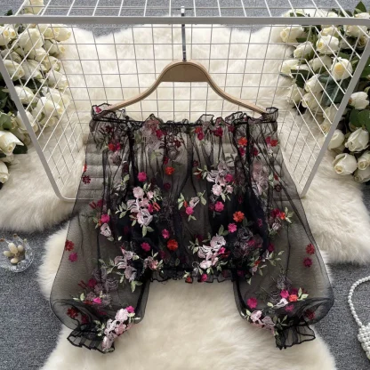 Embroidered Floral See-through Top