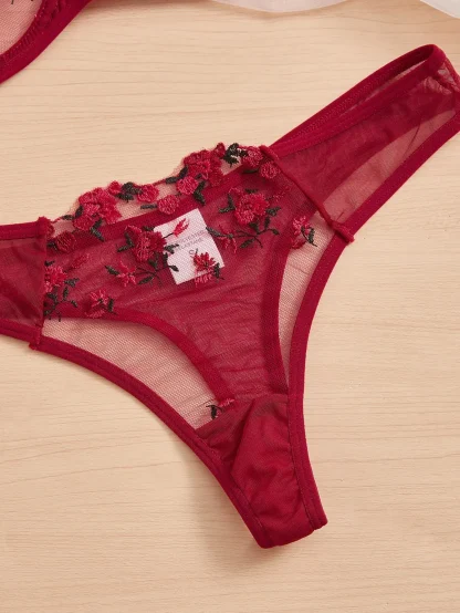 Sexy Embroidered Floral Mesh Lingerie - Image 2